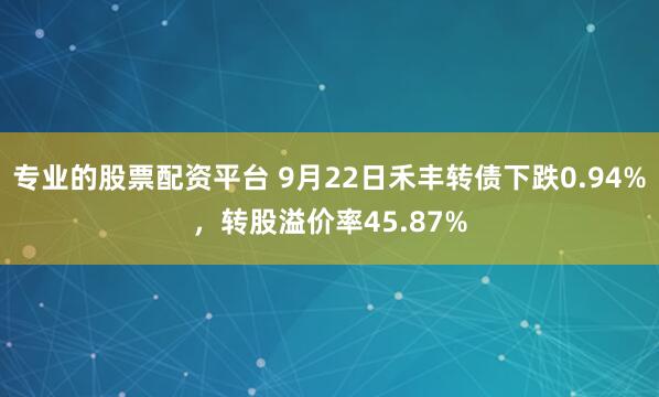 专业的股票配资平台 9月22日禾丰转债下跌0.94%，转股溢价率45.87%